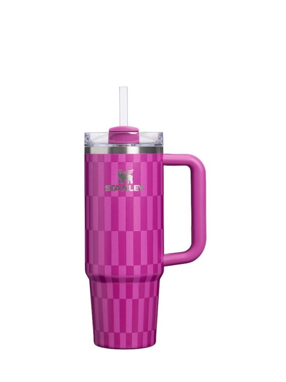 Stanley Hot Pink Checkered Insulated Travel Mug with Handle-Brand New